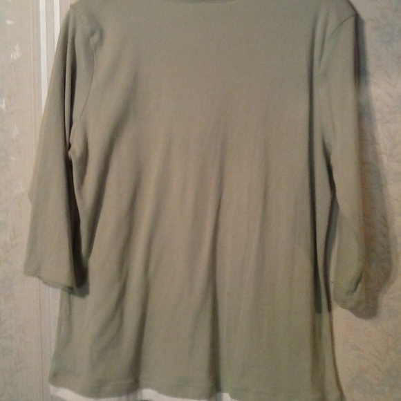 SOLD ~ ESSENTIALS SEQUINS 3/4 SLEEVE GREEN/WHITE LAYERED LOOK TOP - Picture 7 of 7